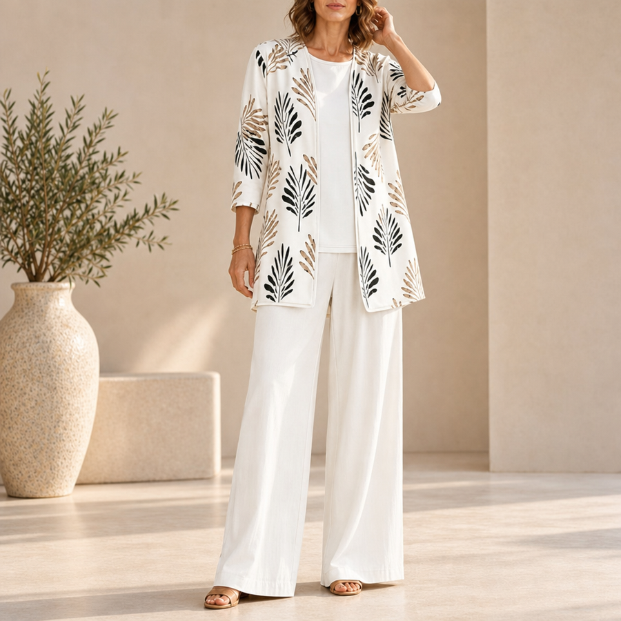 Montalcino Leaf Print 3-Piece Set in Ivory Bloom