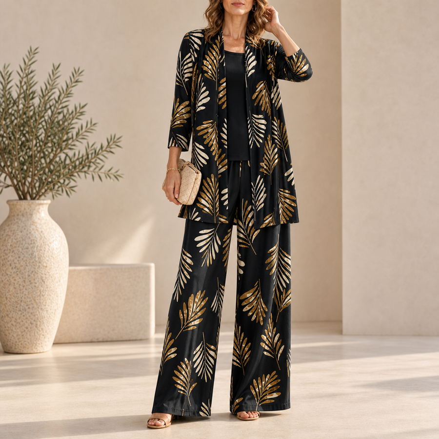 Montalcino Leaf Print 3-Piece Set in Midnight Blossom