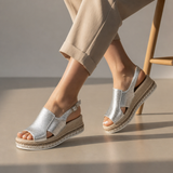 Montpellier Orthopedic Metallic Platform Wedge Sandals in Silver