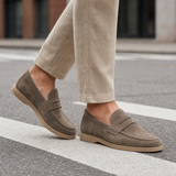Murcia Suede Penny Loafers in Taupe