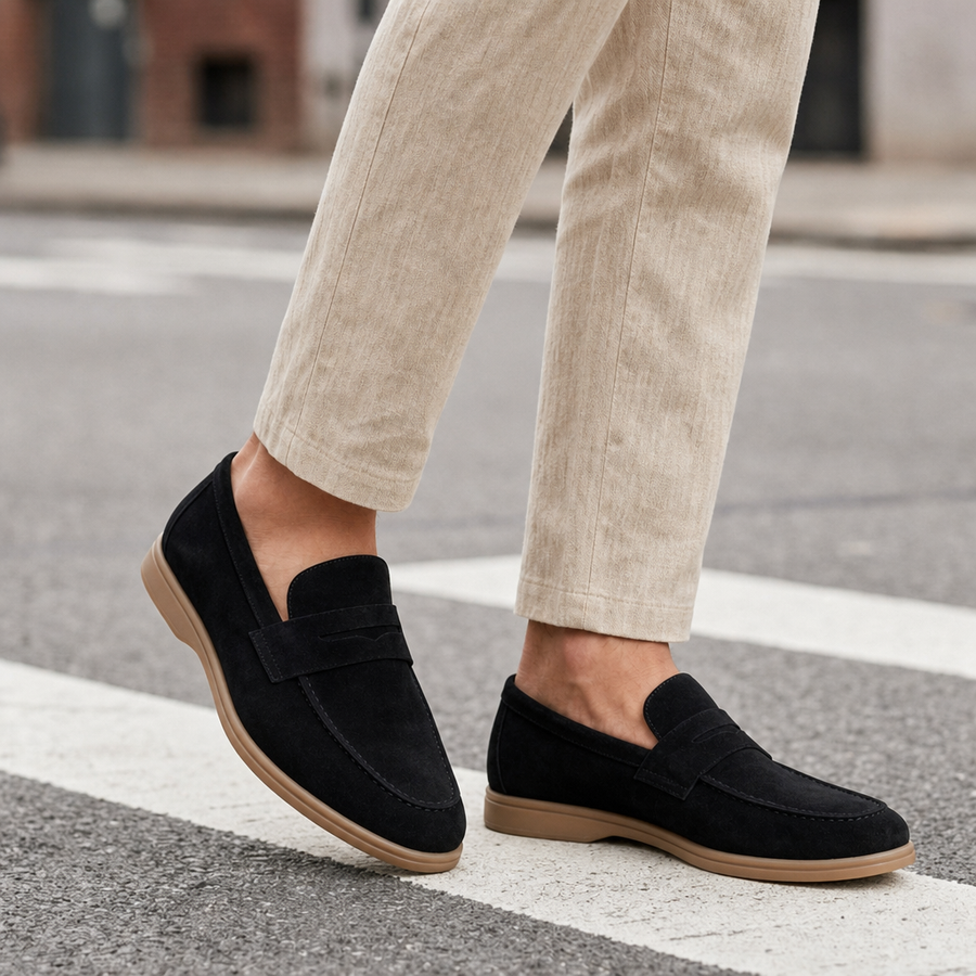 Murcia Suede Penny Loafers in Black