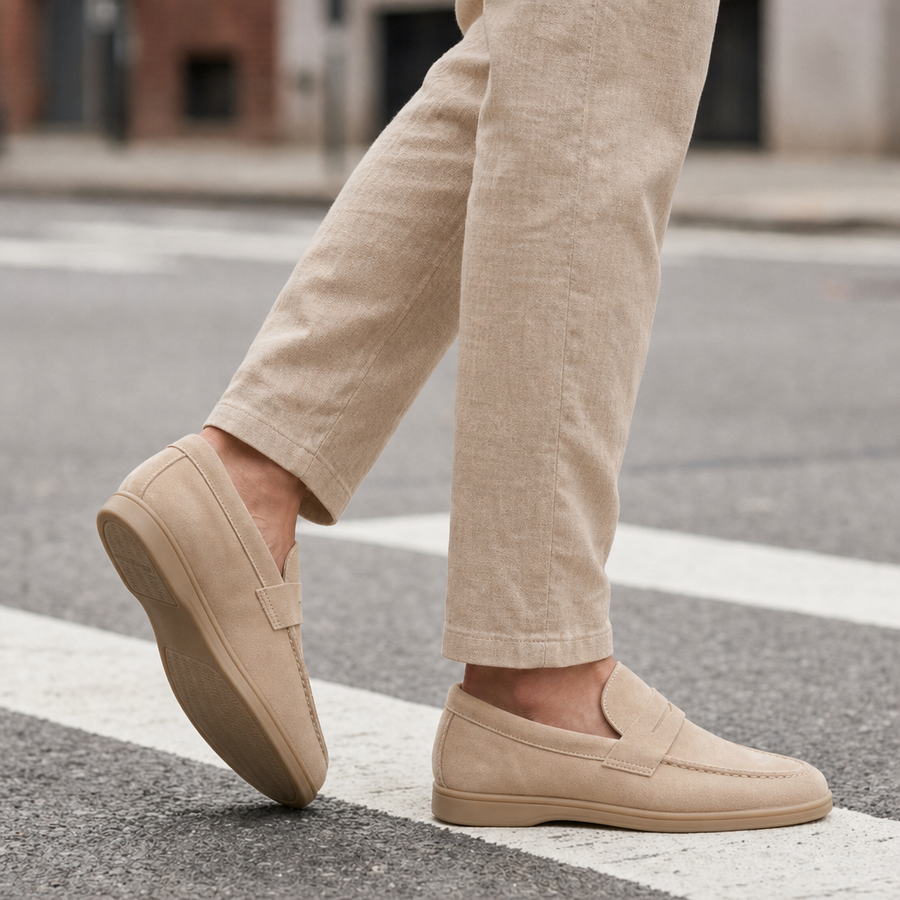 Murcia Suede Penny Loafers in Cream