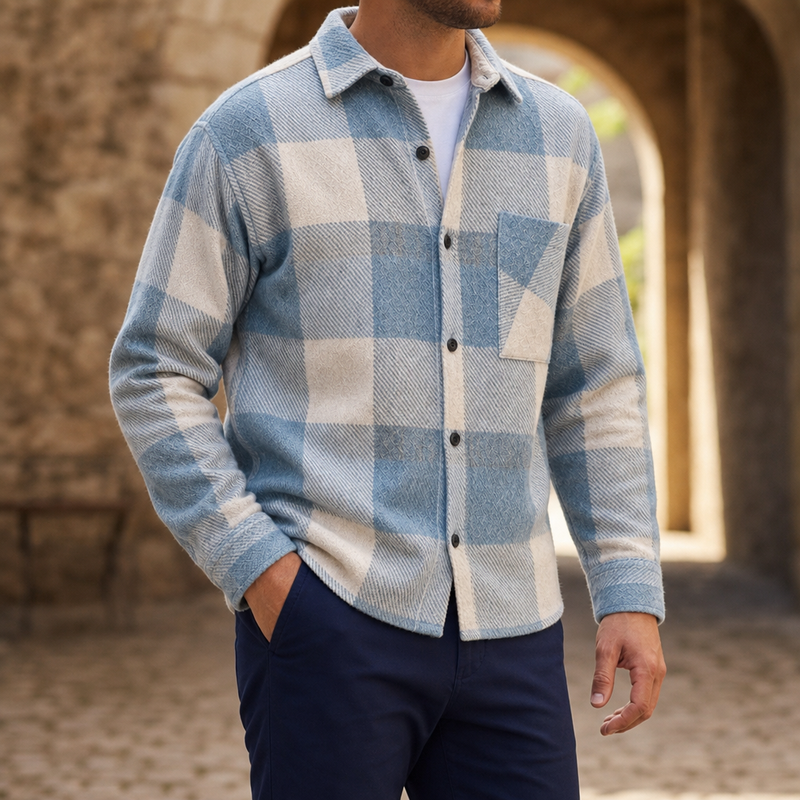 Narbonne Plaid Flannel Overshirt in Blue