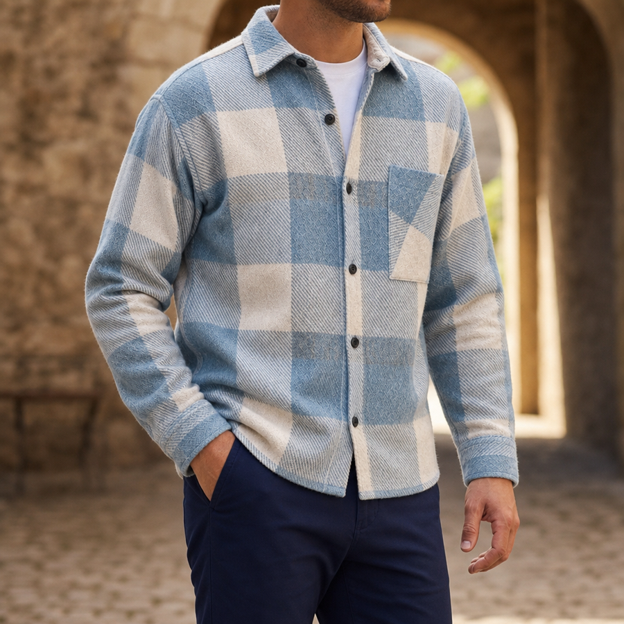 Narbonne Plaid Flannel Overshirt in Blue