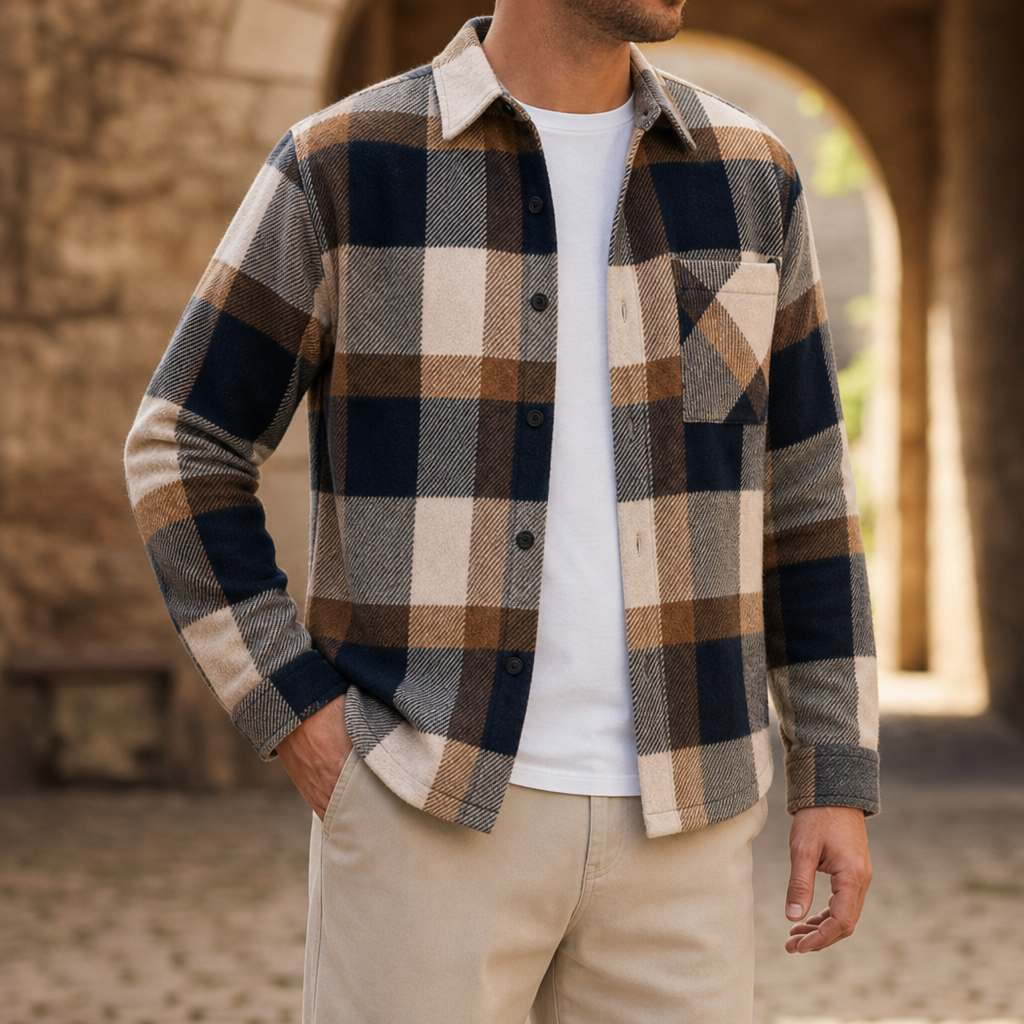 Narbonne Plaid Flannel Overshirt in Brown