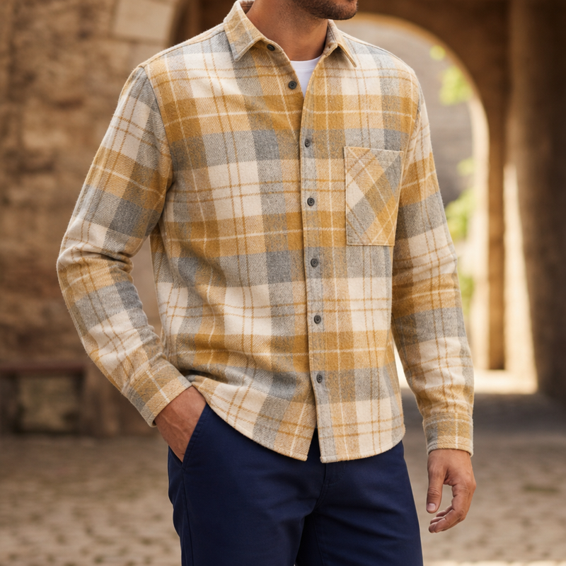 Narbonne Plaid Flannel Overshirt in Yellow