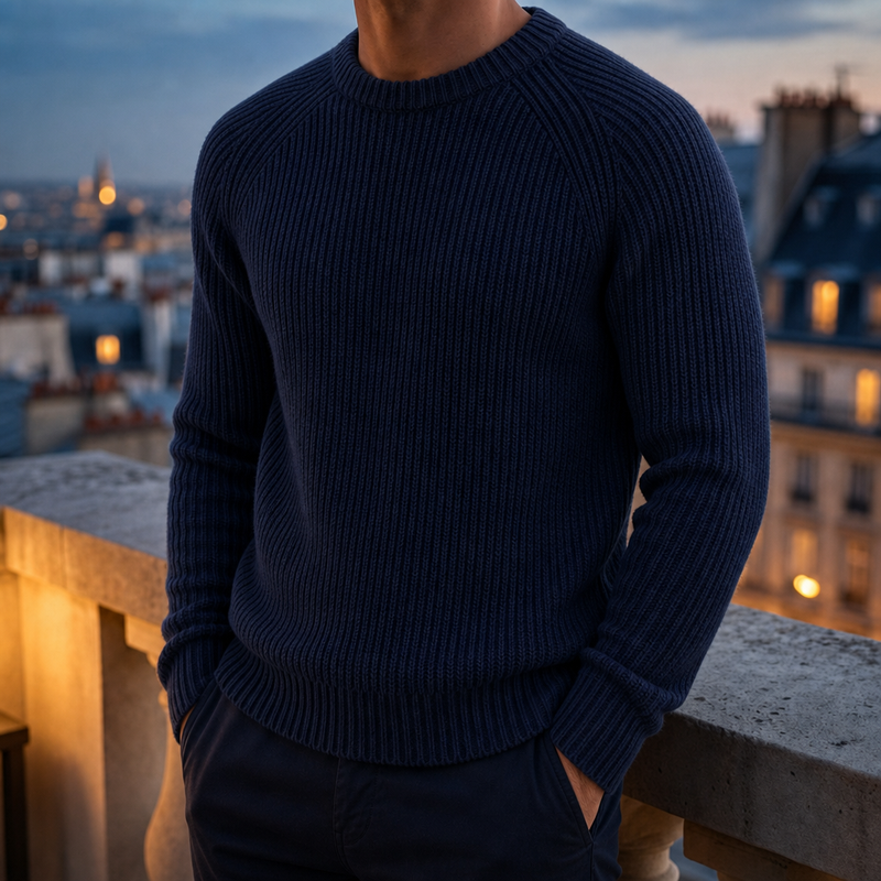 Nerja Fisherman Rib Knit Sweater in Navy
