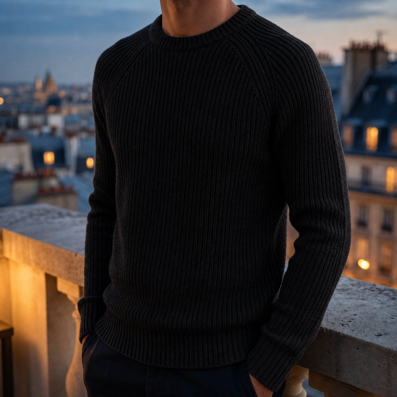 Nerja Fisherman Rib Knit Sweater in Black