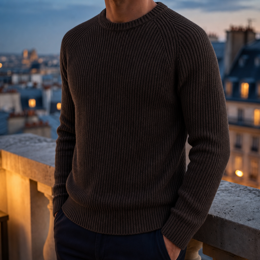 Nerja Fisherman Rib Knit Sweater in Brown