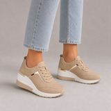 Noto Orthopedic Gold Detail Wedge Sneakers in Beige