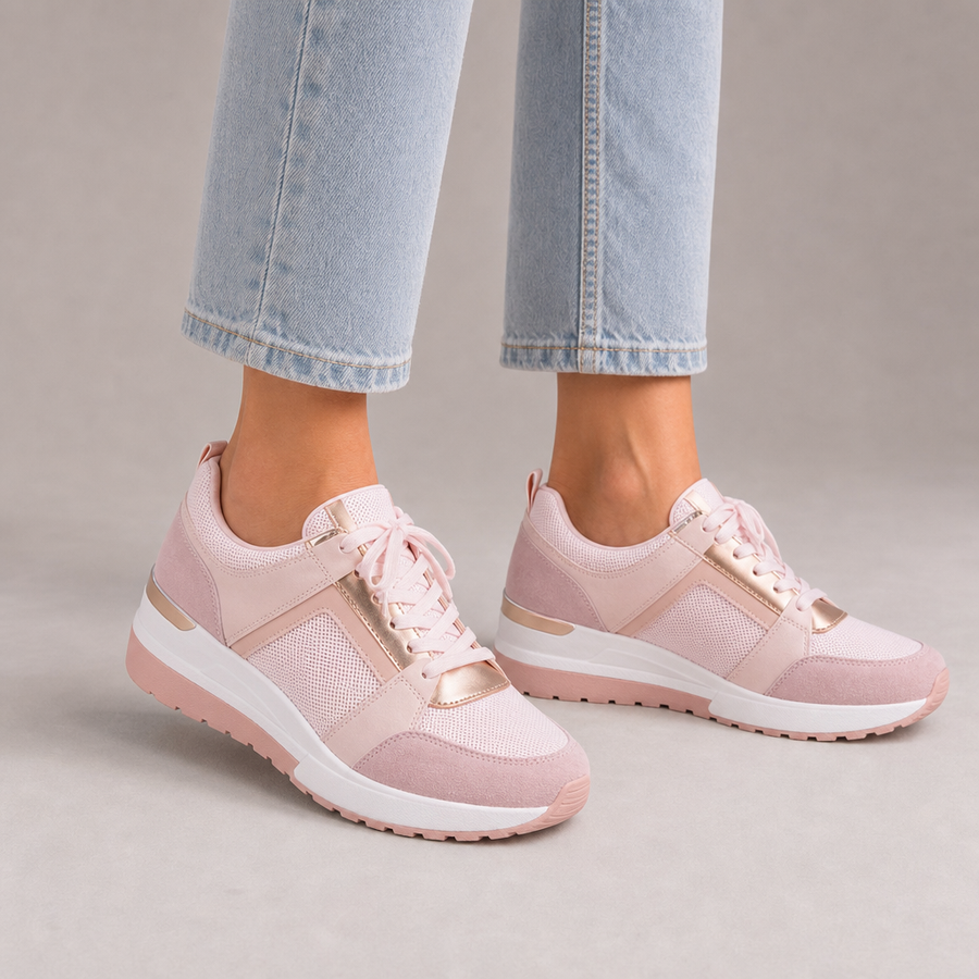 Noto Orthopedic Gold Detail Wedge Sneakers in Pink