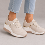 Noto Orthopedic Gold Detail Wedge Sneakers in Gold