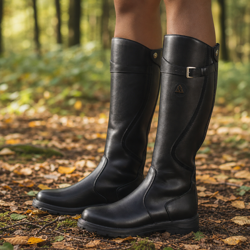 Obidos Orthopedic Leather Knee-High Riding Boots in Black