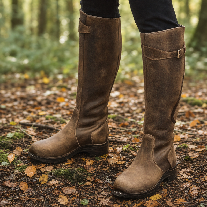 Obidos Orthopedic Leather Knee-High Riding Boots in Brown