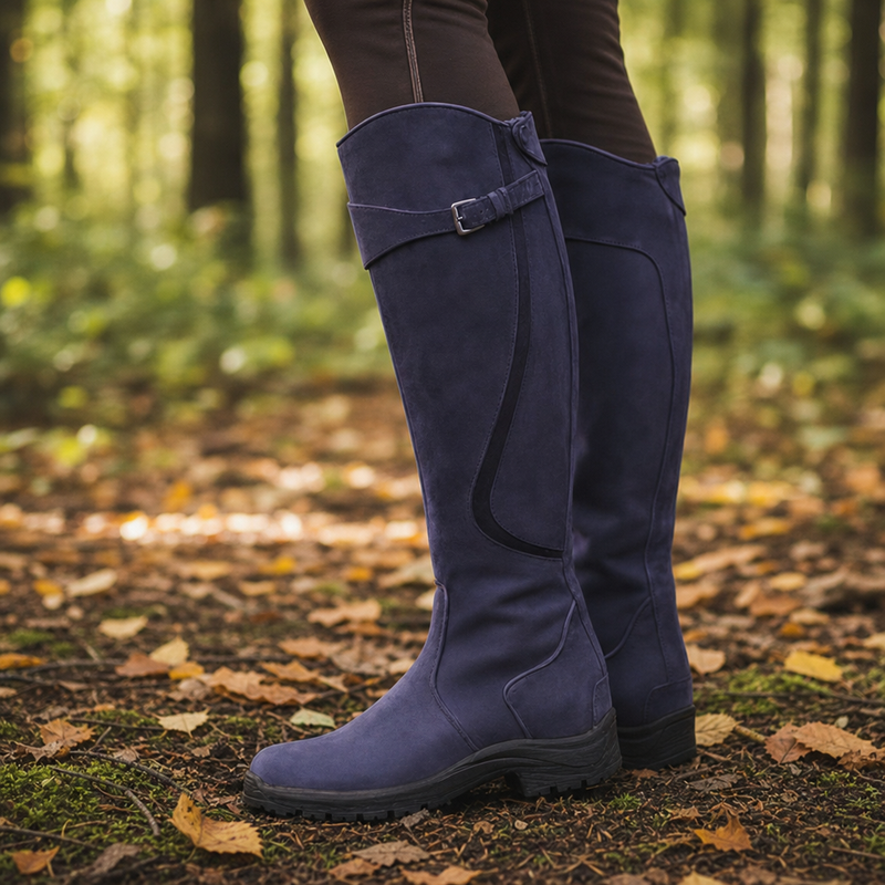 Obidos Orthopedic Leather Knee-High Riding Boots in Purple