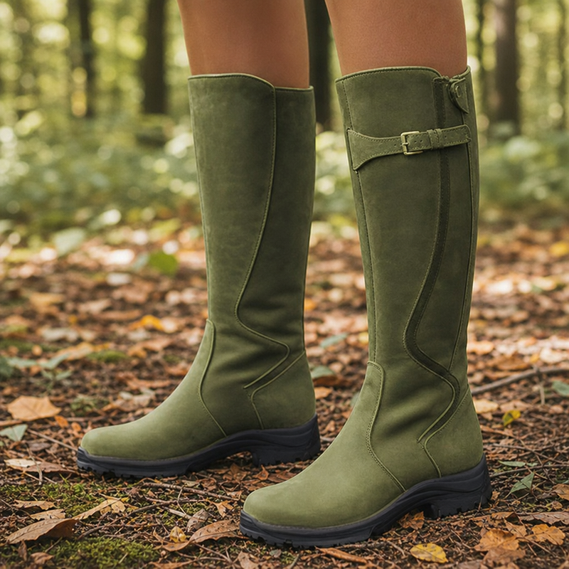 Obidos Orthopedic Leather Knee-High Riding Boots in Green