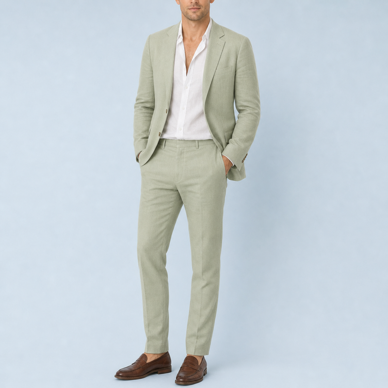 Oviedo Linen Two-Piece Suit in Green