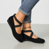 Patmos Orthopedic Criss-Cross Strap Flats in Black