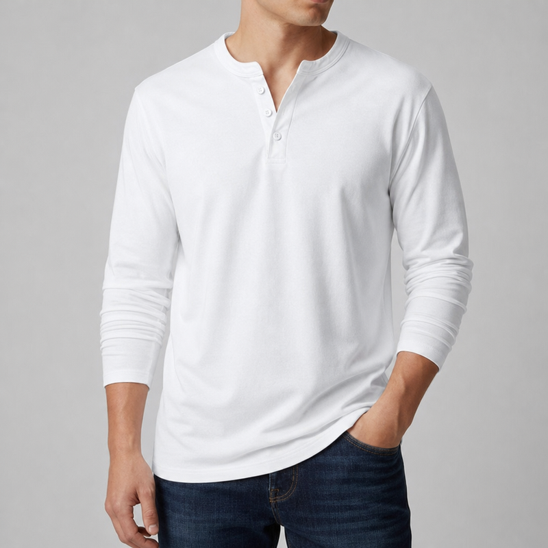 Paxos Long Sleeve Henley Shirt in White