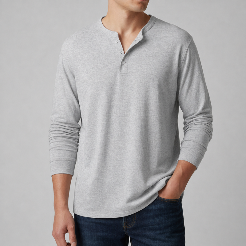 Paxos Long Sleeve Henley Shirt in Light Gray