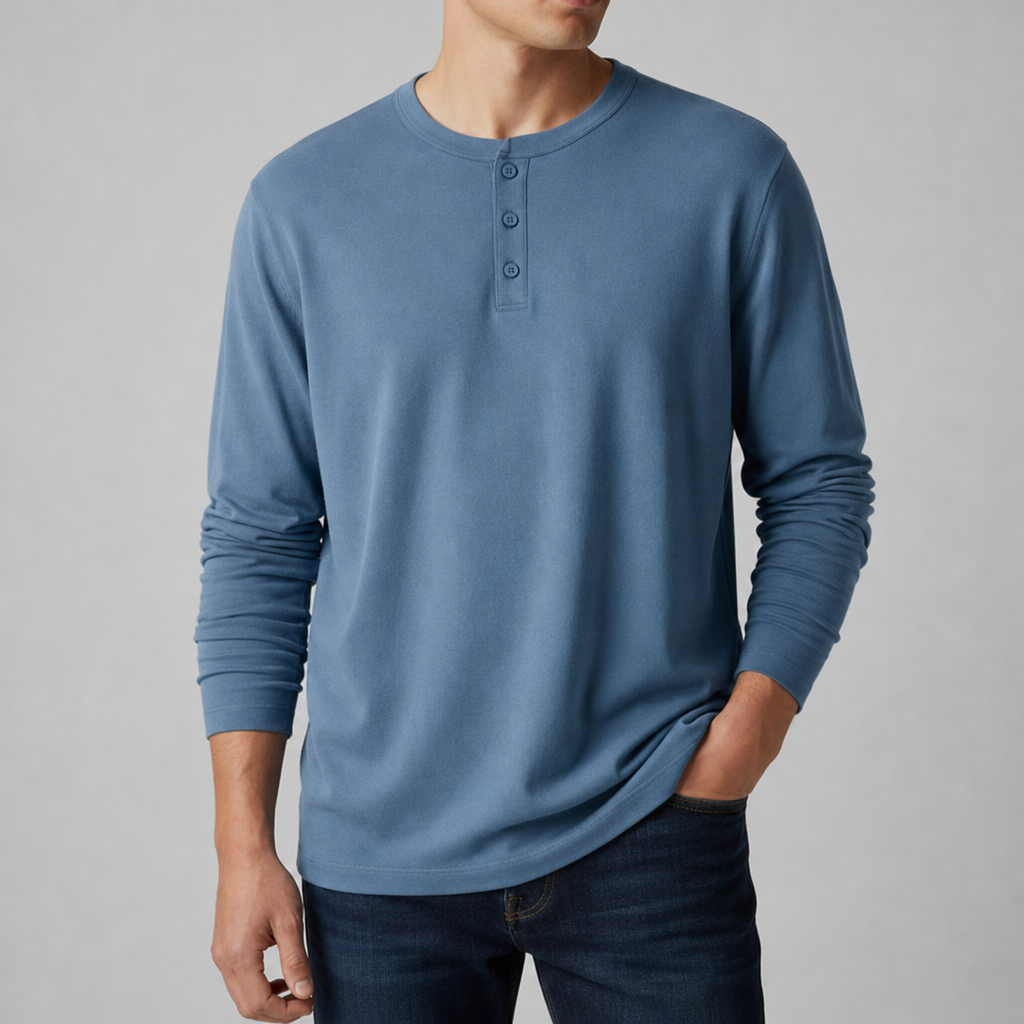 Paxos Long Sleeve Henley Shirt in Blue