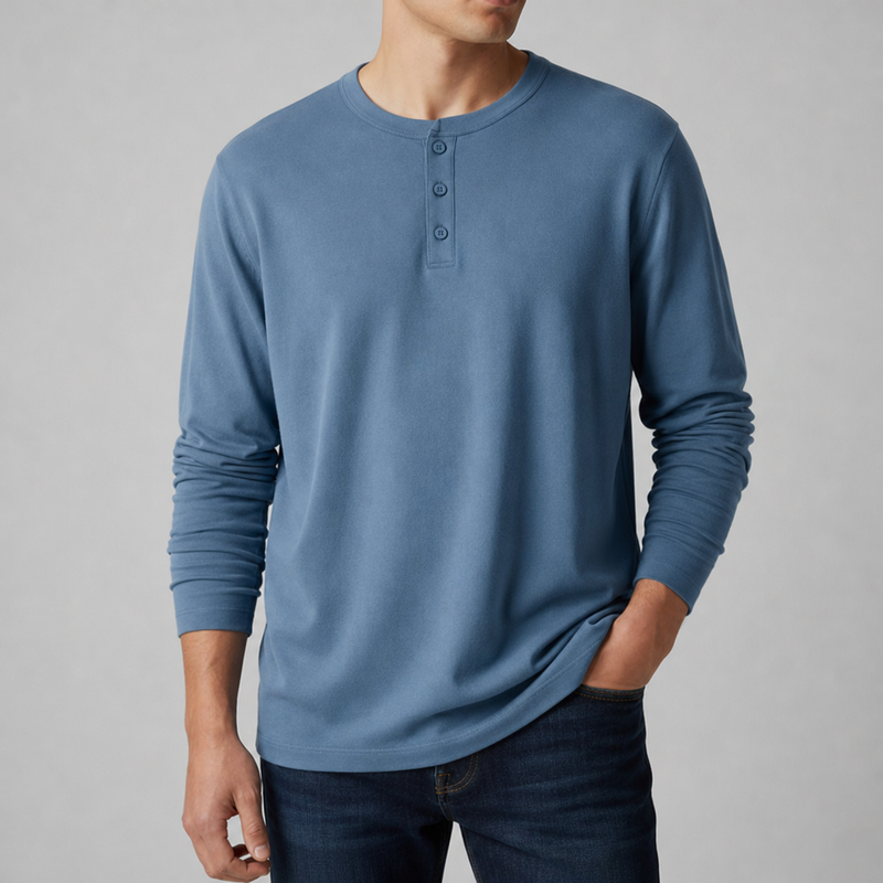 Paxos Long Sleeve Henley Shirt in Blue