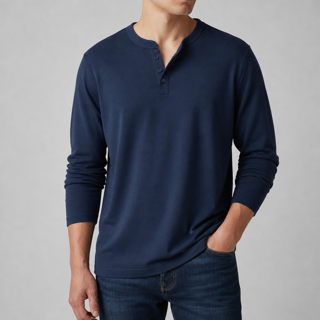 Paxos Long Sleeve Henley Shirt in Navy Blue