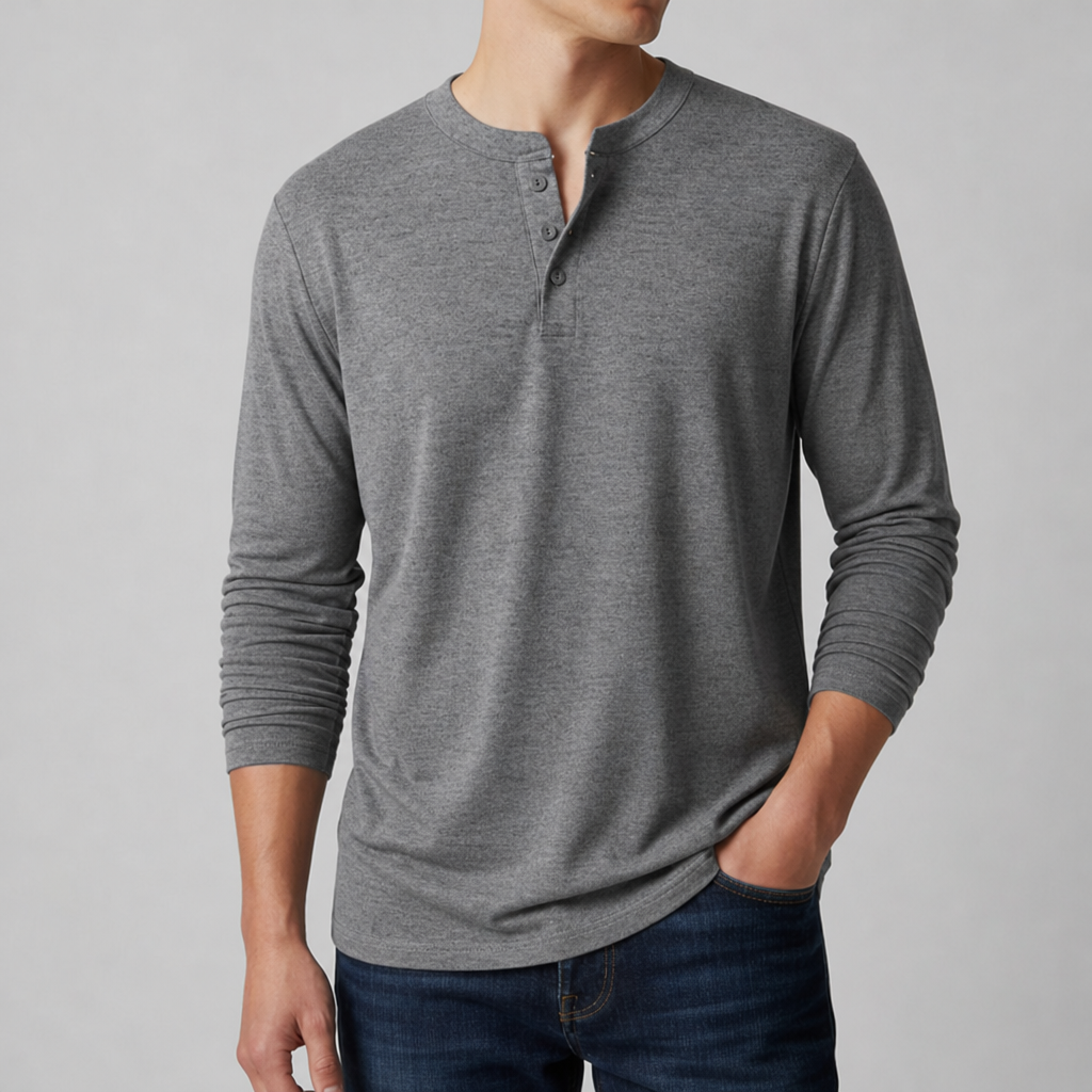 Paxos Long Sleeve Henley Shirt in Dark Gray