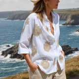 Pollensa Embroidered Print Blouse in White