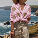 Pollensa Embroidered Print Blouse in Pink