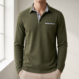 Portofino Plaid Collar Polo Shirt in Olive