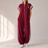 Portofino Striped Zip Jumpsuit in Burgundy