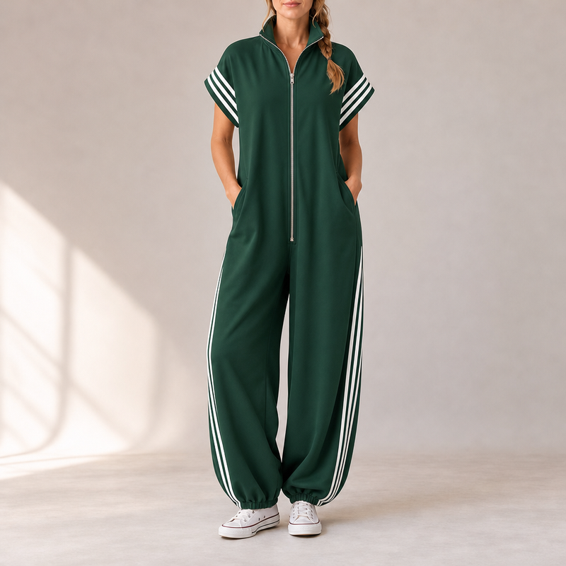 Portofino Striped Zip Jumpsuit in Green