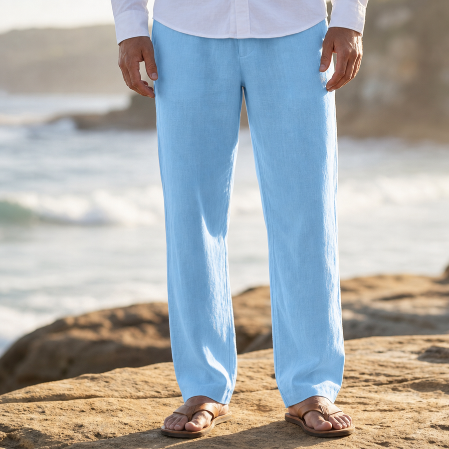 Portovenere Wide Leg Linen Pants in Blue