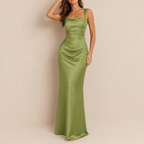 Rab Satin Ruched Maxi Dress in Green