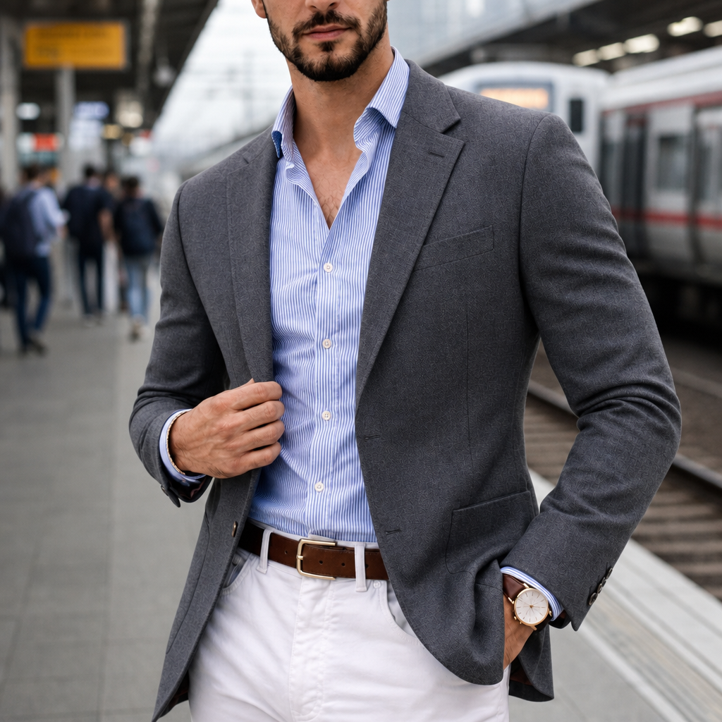 Rapallo Knit Tailored Blazer in Gray
