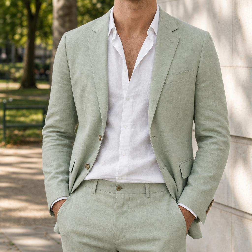 Roussillon Tailored Linen Suit Set in Green