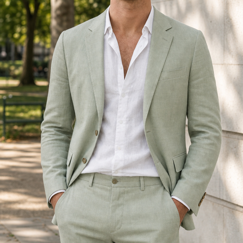 Roussillon Tailored Linen Suit Set in Green