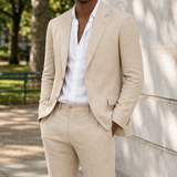Roussillon Tailored Linen Suit Set in Beige