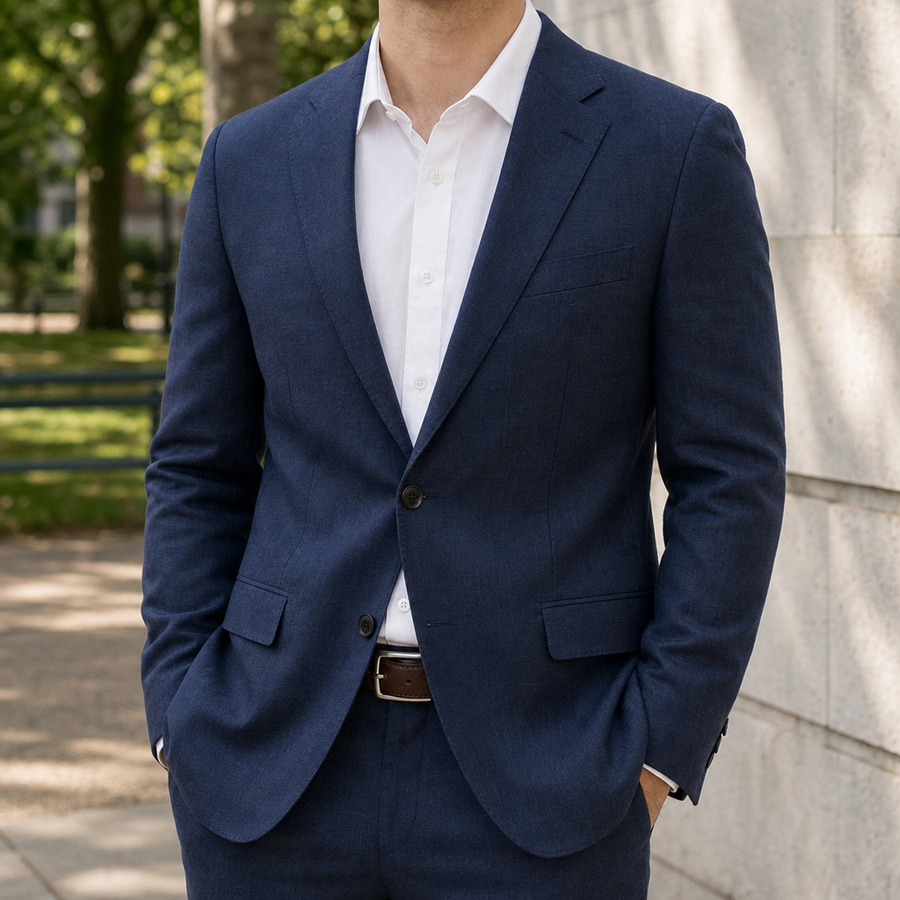 Roussillon Tailored Linen Suit Set in Navy Blue