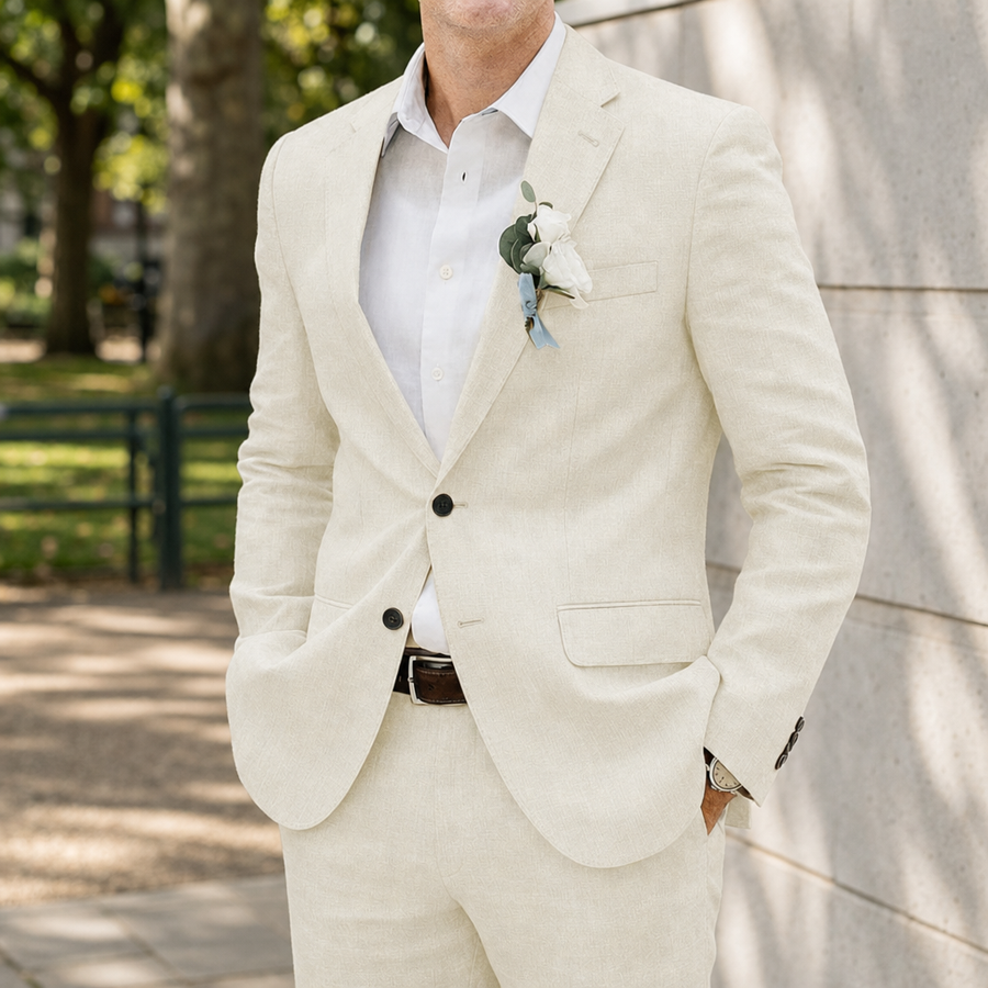 Roussillon Tailored Linen Suit Set in Off White