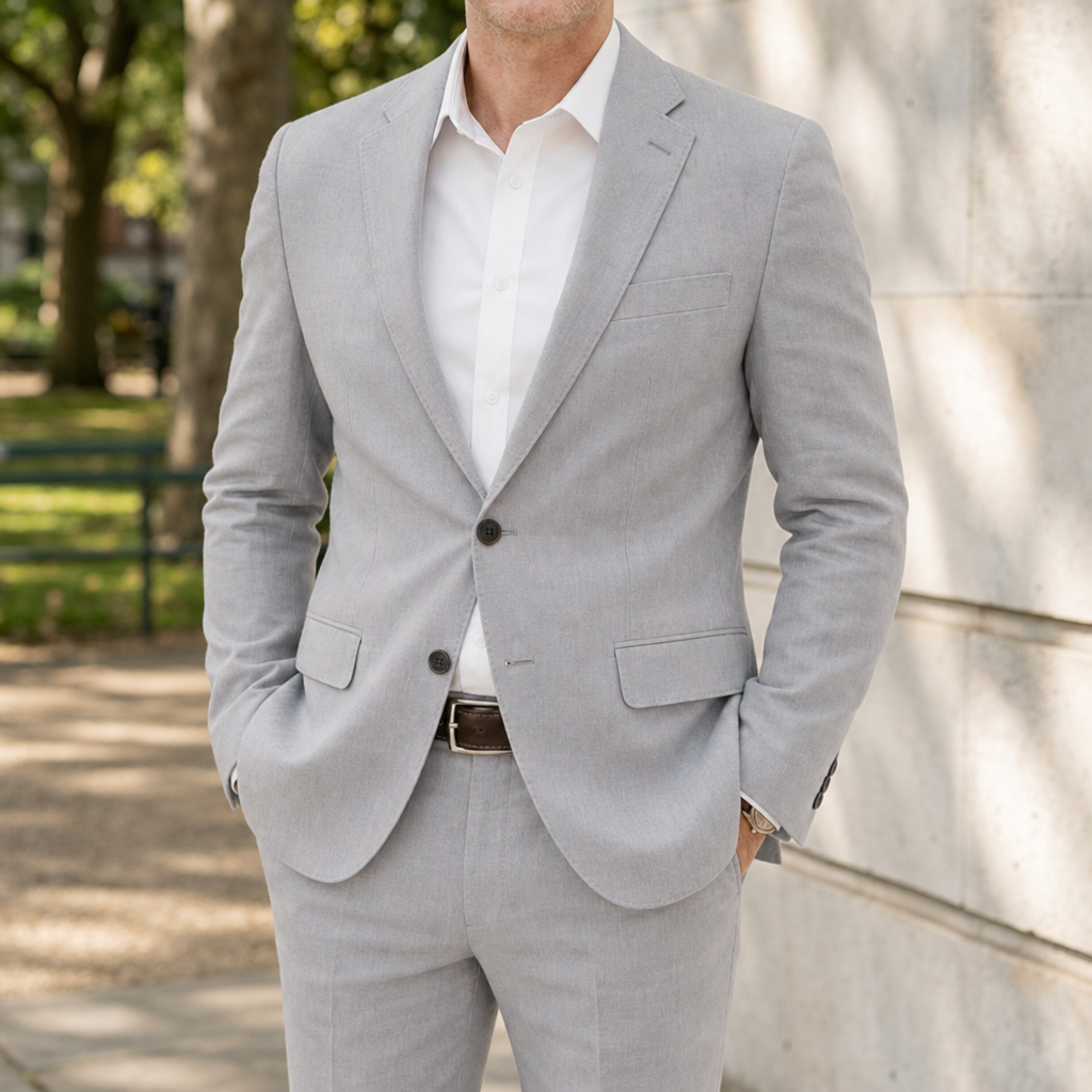 Roussillon Tailored Linen Suit Set in Silver