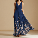 Salamanca Floral Chiffon Maxi Dress in Navy