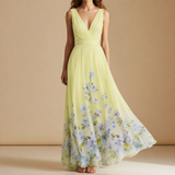 Salamanca Floral Chiffon Maxi Dress in Yellow