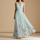 Salamanca Floral Chiffon Maxi Dress in Light Green