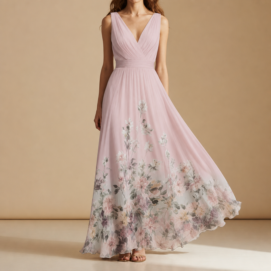 Salamanca Floral Chiffon Maxi Dress in Pink