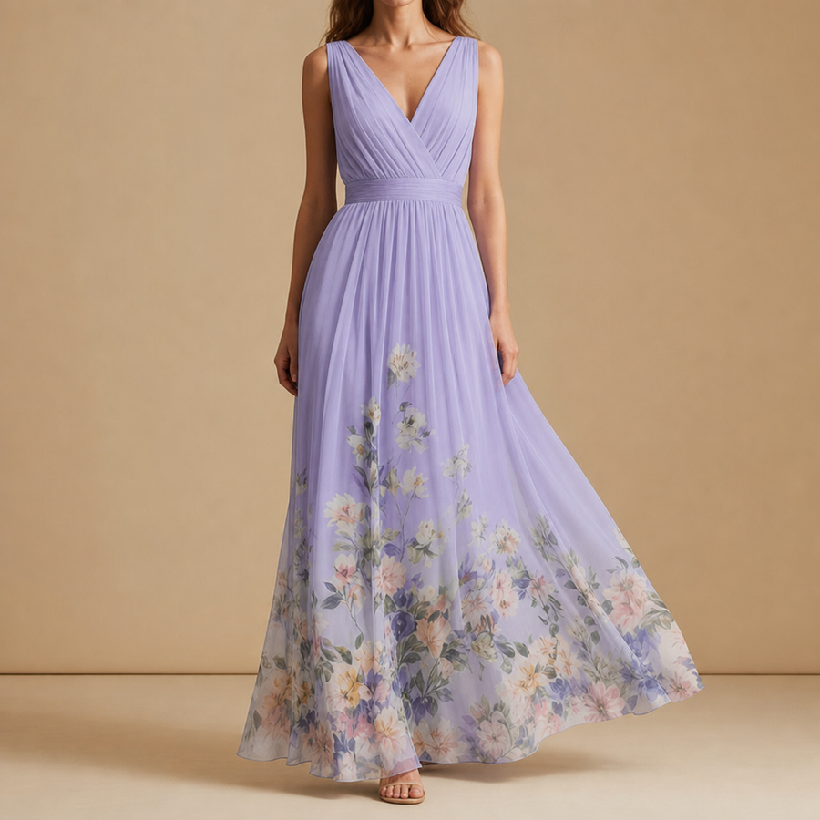 Salamanca Floral Chiffon Maxi Dress in Purple