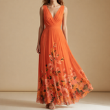 Salamanca Floral Chiffon Maxi Dress in Orange