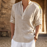 Segovia Linen Henley Shirt in Beige