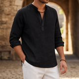 Segovia Linen Henley Shirt in Black
